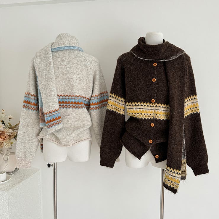 ゆるカワコーデ☆ジャカードカーデマフラー付保温ニット | 17kg | 詳細画像4 