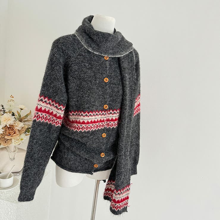 ゆるカワコーデ☆ジャカードカーデマフラー付保温ニット | 17kg | 詳細画像20 