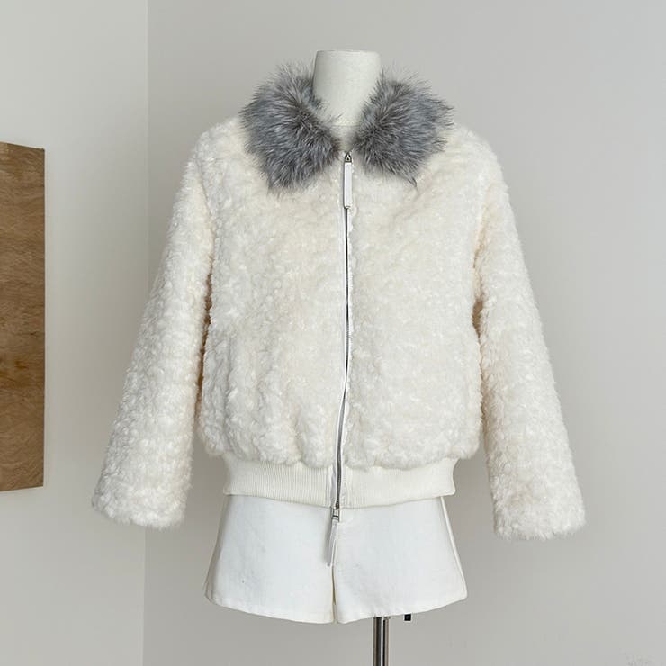 ホワイト | 甘辛系ガールズ☆ボア襟ショートジャケット防寒 | 17kg