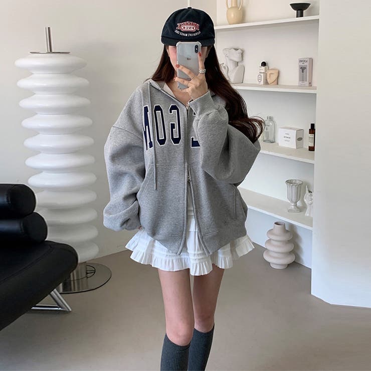 グレー | 快適スタイルを実現☆ロゴジップパーカー 裏起毛あたたか | 17kg