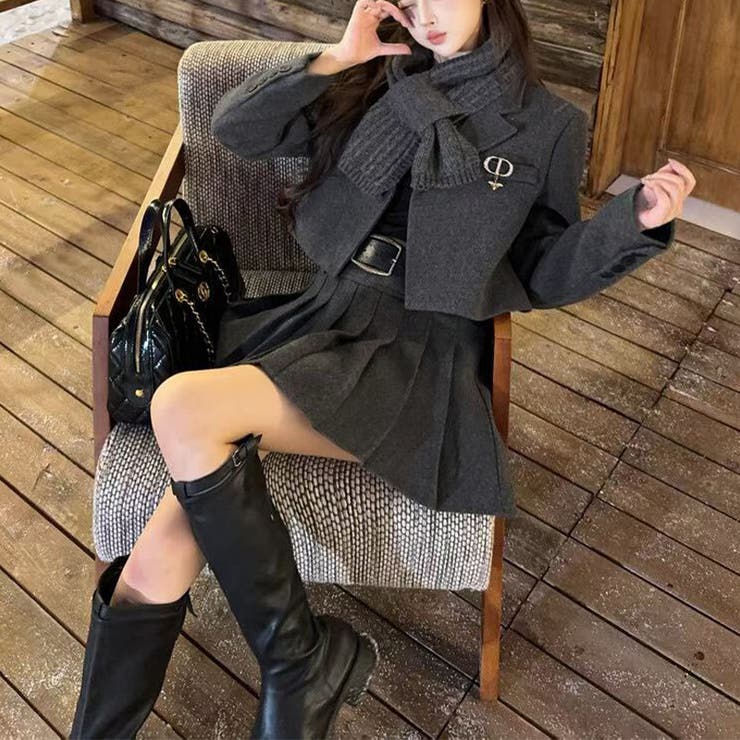 グレーセット | 大人っぽく洗練された☆ツイード風ジャケット＋プリーツスカート | 17kg