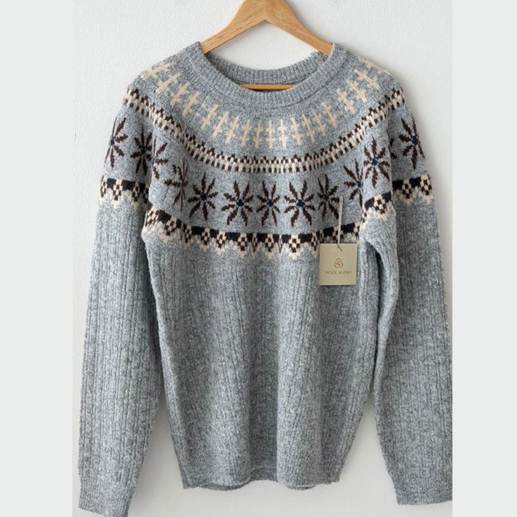 グレー | レトロな学院風柄物！大人気フェアアイル柄ウール混ニットセーター | 17kg