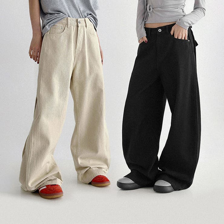 ユニセックス☆高ウエスト無地オールシーズンワイドストレートパンツ | 17kg | 詳細画像6 