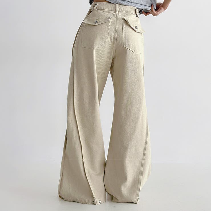 ベージュ | ユニセックス☆高ウエスト無地オールシーズンワイドストレートパンツ | 17kg