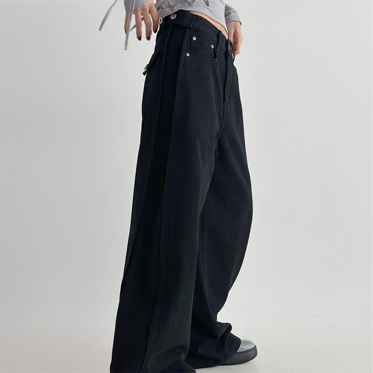 ユニセックス☆高ウエスト無地オールシーズンワイドストレートパンツ | 17kg | 詳細画像3 