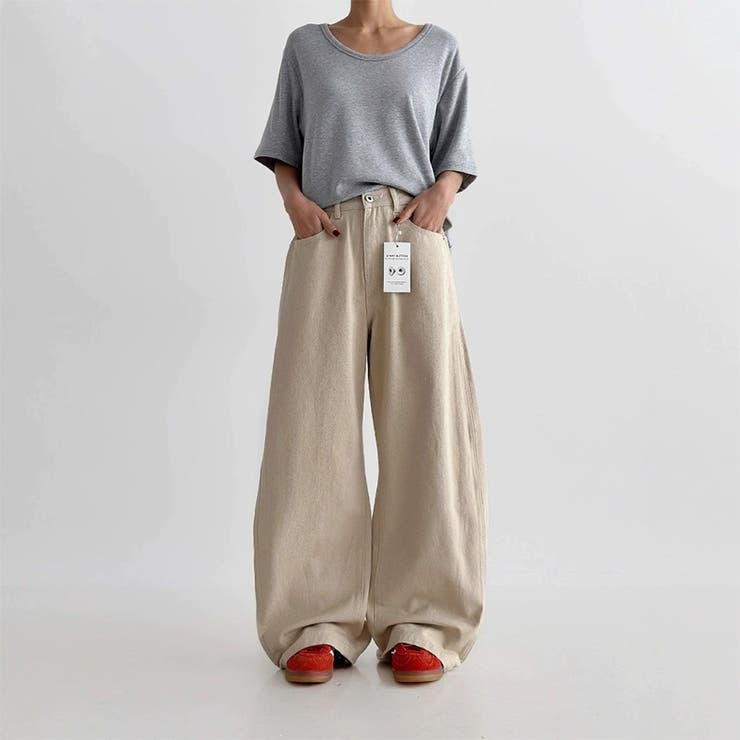 ユニセックス☆高ウエスト無地オールシーズンワイドストレートパンツ | 17kg | 詳細画像5 