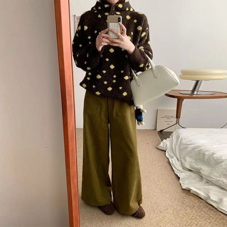 コーヒー | 甘辛系ガールズ☆ドット柄フード付厚手ニットセーター大人可愛いトップス | 17kg