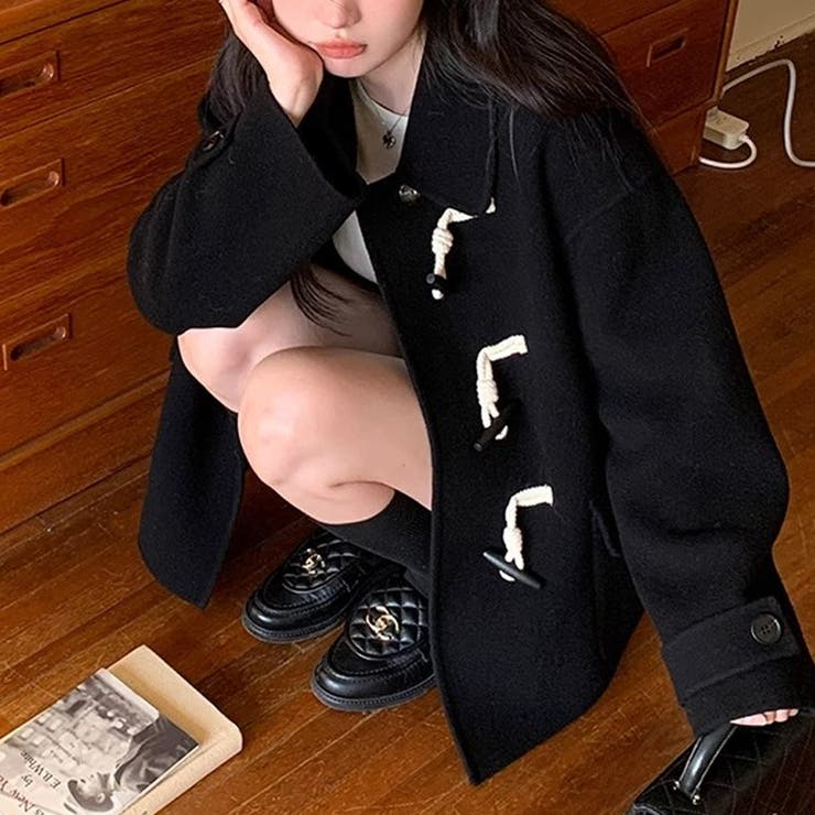 ミレニアル学園風☆牛角ボタンショートコート厚手キルティングウール風アウター | 17kg | 詳細画像2 