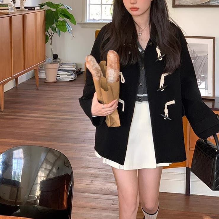 ミレニアル学園風☆牛角ボタンショートコート厚手キルティングウール風アウター | 17kg | 詳細画像3 