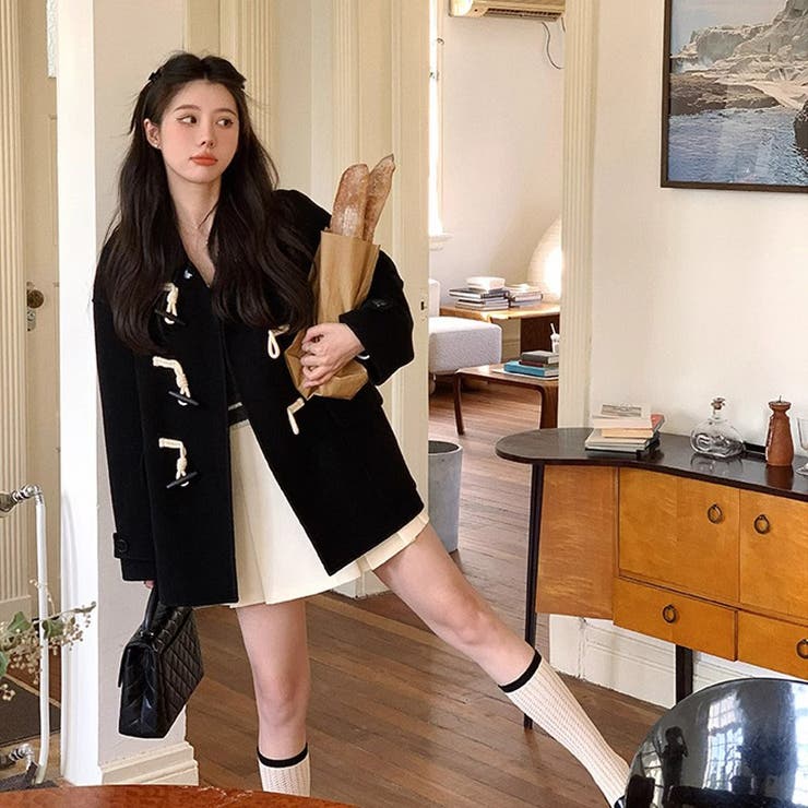 ミレニアル学園風☆牛角ボタンショートコート厚手キルティングウール風アウター | 17kg | 詳細画像4 