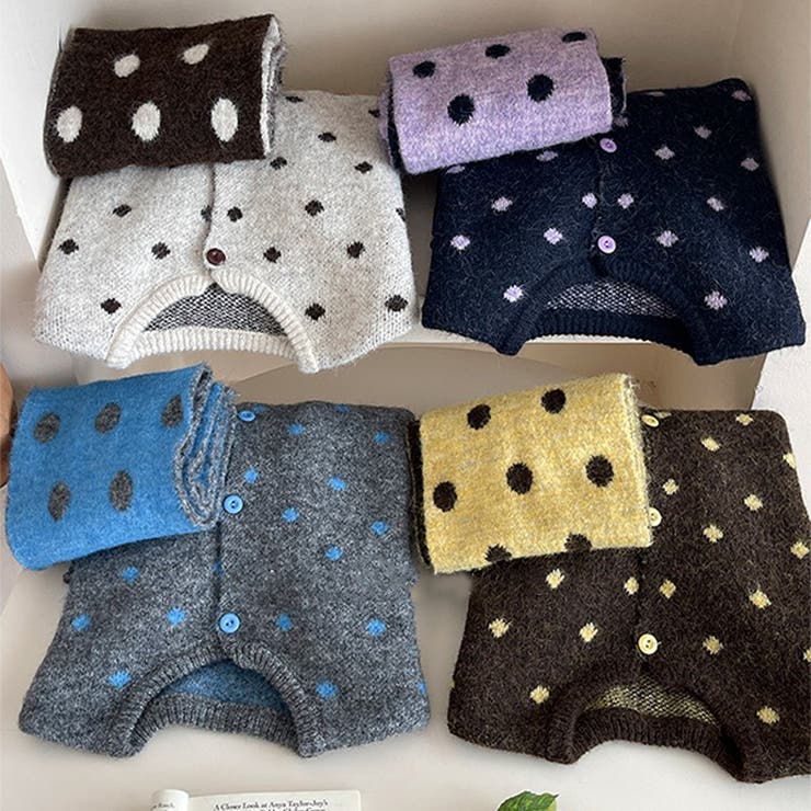 ゆるカワコーデ☆ドット柄ニットカーディガンマフラー付2点セット | 17kg | 詳細画像6 