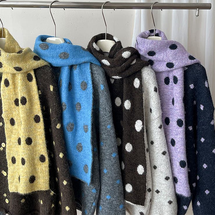 ゆるカワコーデ☆ドット柄ニットカーディガンマフラー付2点セット | 17kg | 詳細画像9 