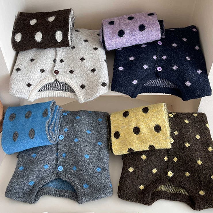 ゆるカワコーデ☆ドット柄ニットカーディガンマフラー付2点セット | 17kg | 詳細画像4 