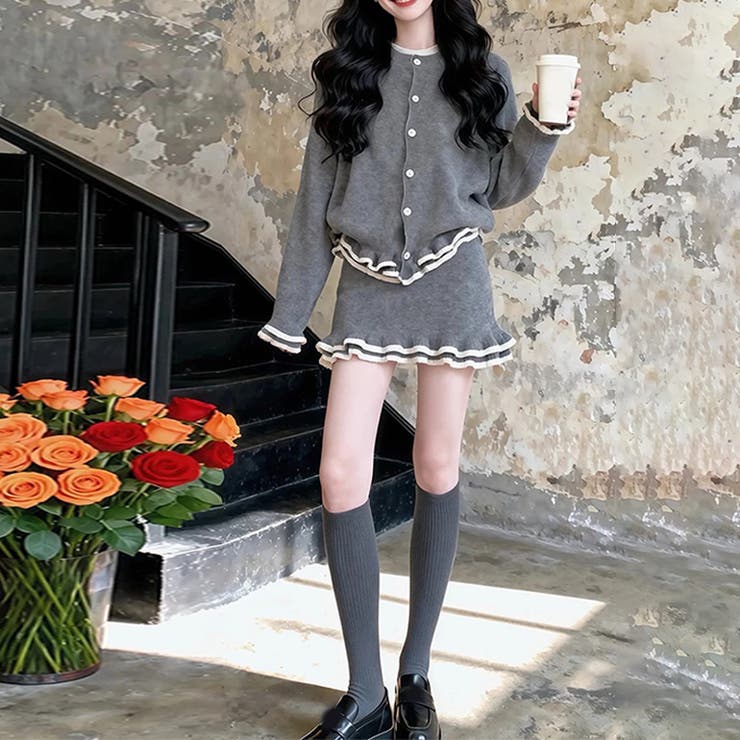 甘辛系ガールズ☆学院風コーデニットカーディガン＋スカート甘め2点セット | 17kg | 詳細画像2 