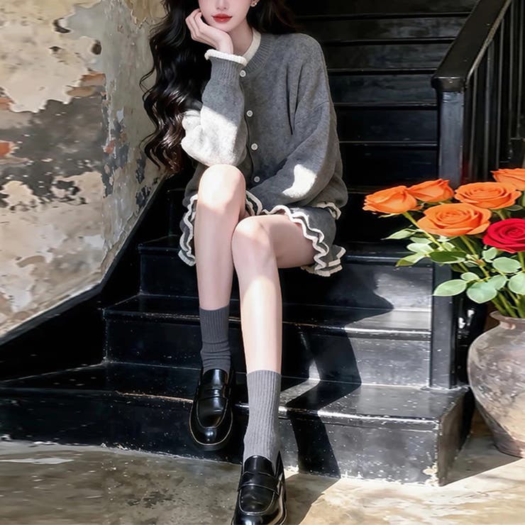 甘辛系ガールズ☆学院風コーデニットカーディガン＋スカート甘め2点セット | 17kg | 詳細画像3 