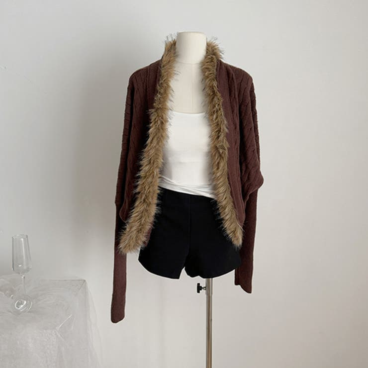 ブラウン | 甘辛系ガールズ☆タヌキファー高級光沢ウールニットカーディガン | 17kg