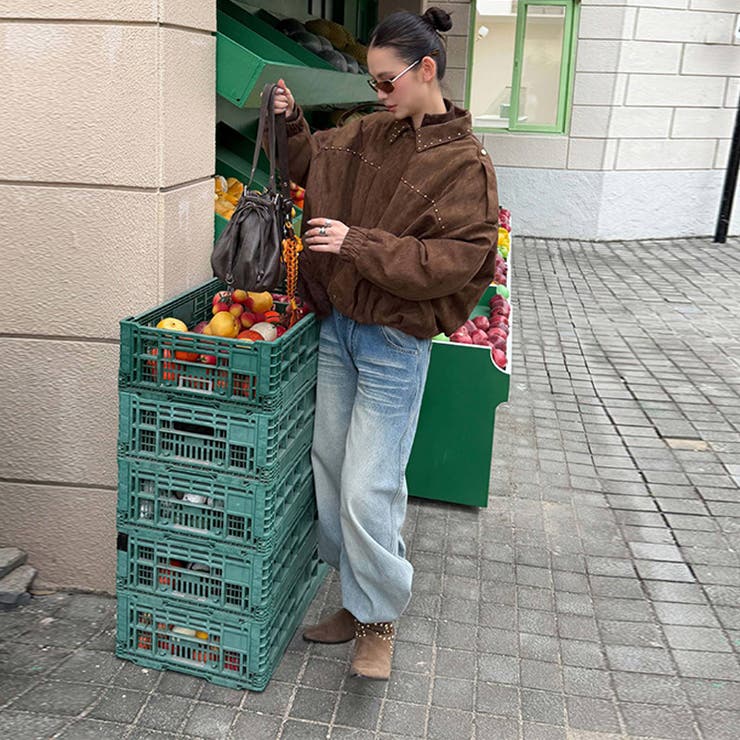 ユニセックス☆ストリート系レトロスエード調スタッズ付きフライトジャケット | 17kg | 詳細画像4 