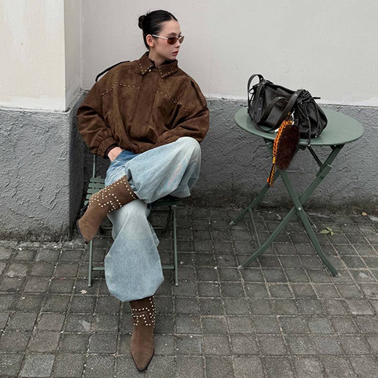 ユニセックス☆ストリート系レトロスエード調スタッズ付きフライトジャケット | 17kg | 詳細画像5 