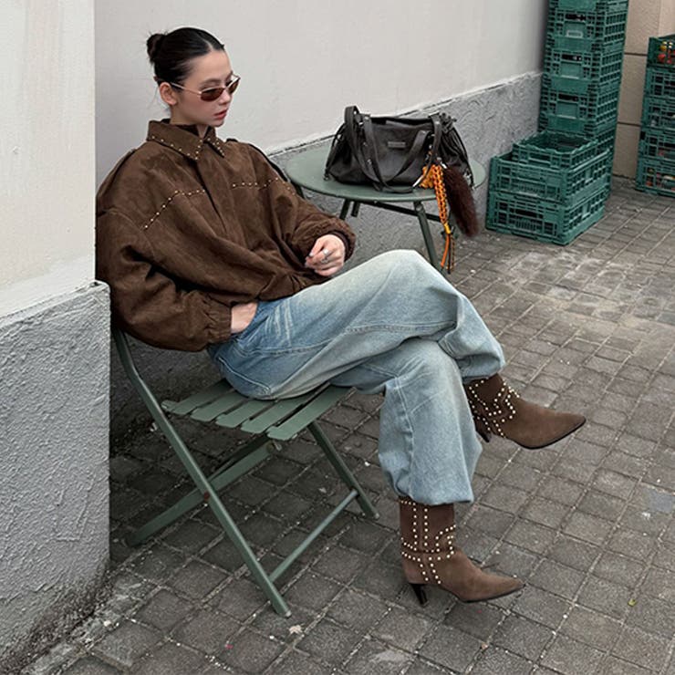 ユニセックス☆ストリート系レトロスエード調スタッズ付きフライトジャケット | 17kg | 詳細画像6 