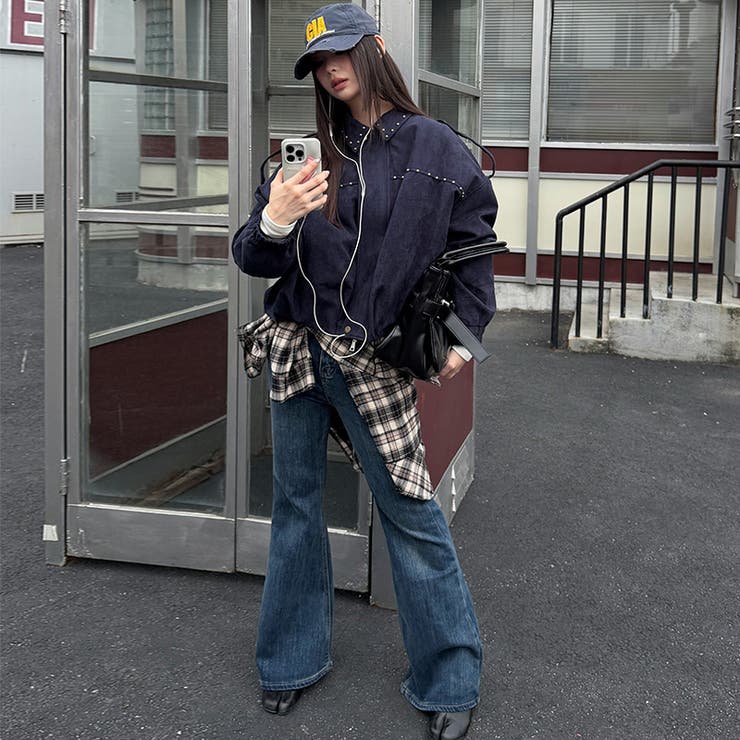 ユニセックス☆ストリート系レトロスエード調スタッズ付きフライトジャケット | 17kg | 詳細画像3 