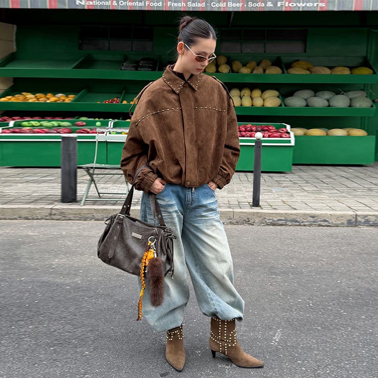 ユニセックス☆ストリート系レトロスエード調スタッズ付きフライトジャケット | 17kg | 詳細画像19 