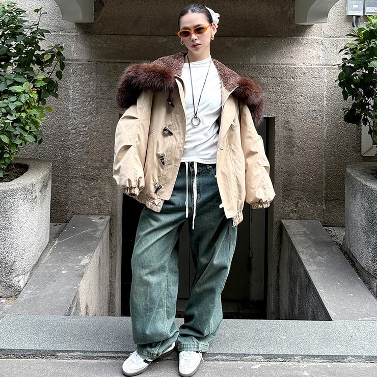 ユニセックス☆ストリート系厚手キルティング牛角ボタンファー付きパーカー | 17kg | 詳細画像2 