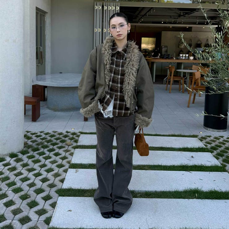 ユニセックス☆ストリート系レトロ配色ブラウン系起毛チェックシャツ | 17kg | 詳細画像8 