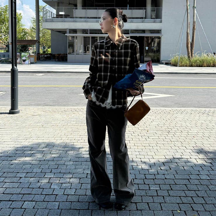 ユニセックス☆ストリート系レトロ配色ブラウン系起毛チェックシャツ | 17kg | 詳細画像11 