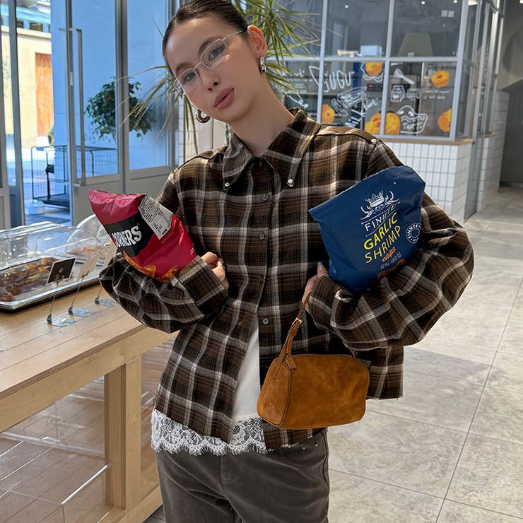 ユニセックス☆ストリート系レトロ配色ブラウン系起毛チェックシャツ | 17kg | 詳細画像4 