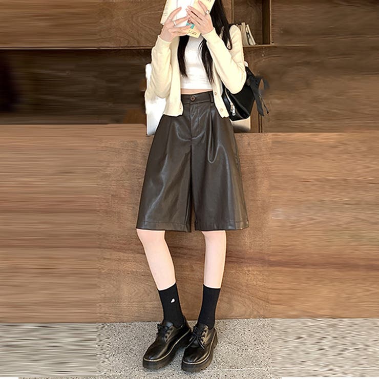 甘辛系ガールズ☆高品質PUレザーショートブーツパンツ五分丈ワイドパンツ | 17kg | 詳細画像5 