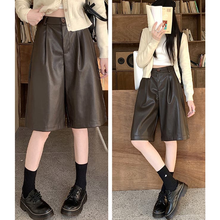 甘辛系ガールズ☆高品質PUレザーショートブーツパンツ五分丈ワイドパンツ | 17kg | 詳細画像7 
