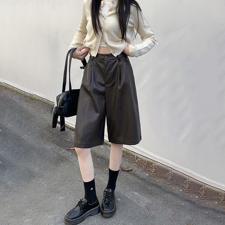 甘辛系ガールズ☆高品質PUレザーショートブーツパンツ五分丈ワイドパンツ | 17kg | 詳細画像9 