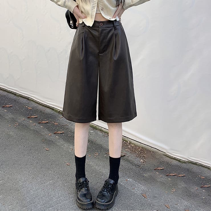 甘辛系ガールズ☆高品質PUレザーショートブーツパンツ五分丈ワイドパンツ | 17kg | 詳細画像11 