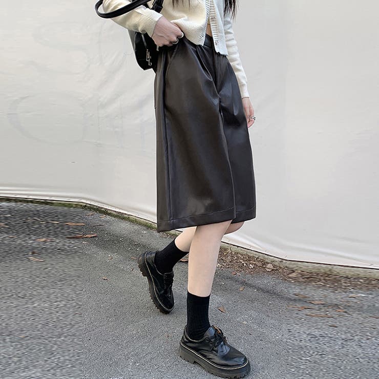 甘辛系ガールズ☆高品質PUレザーショートブーツパンツ五分丈ワイドパンツ | 17kg | 詳細画像12 