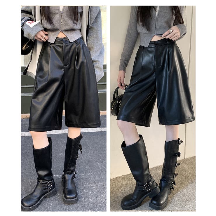 甘辛系ガールズ☆高品質PUレザーショートブーツパンツ五分丈ワイドパンツ | 17kg | 詳細画像14 