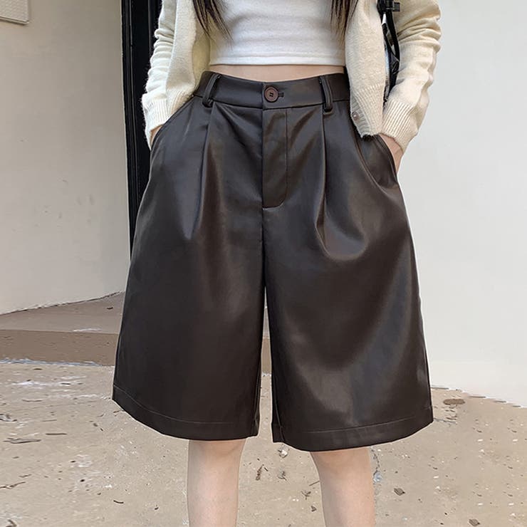 ブラック | 甘辛系ガールズ☆高品質PUレザーショートブーツパンツ五分丈ワイドパンツ | 17kg
