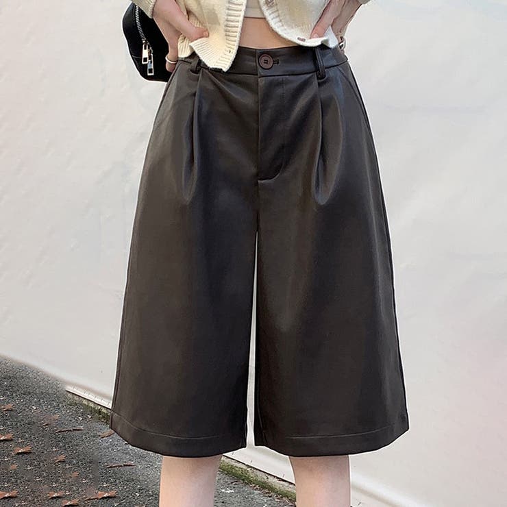 甘辛系ガールズ☆高品質PUレザーショートブーツパンツ五分丈ワイドパンツ | 17kg | 詳細画像4 