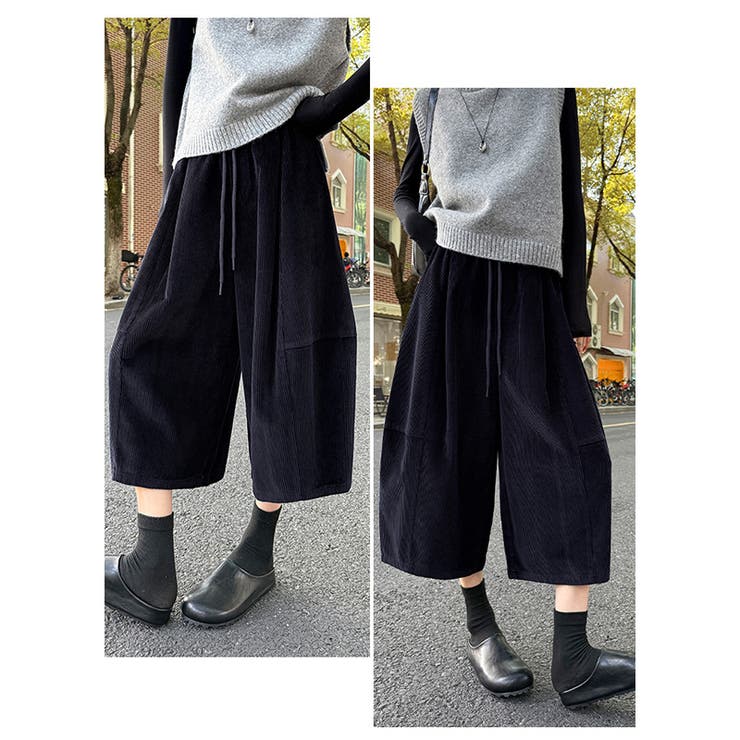 ネイビー | 甘辛系ガールズ☆コーデュロイ七分丈パンツレトロオールドマネー風 | 17kg