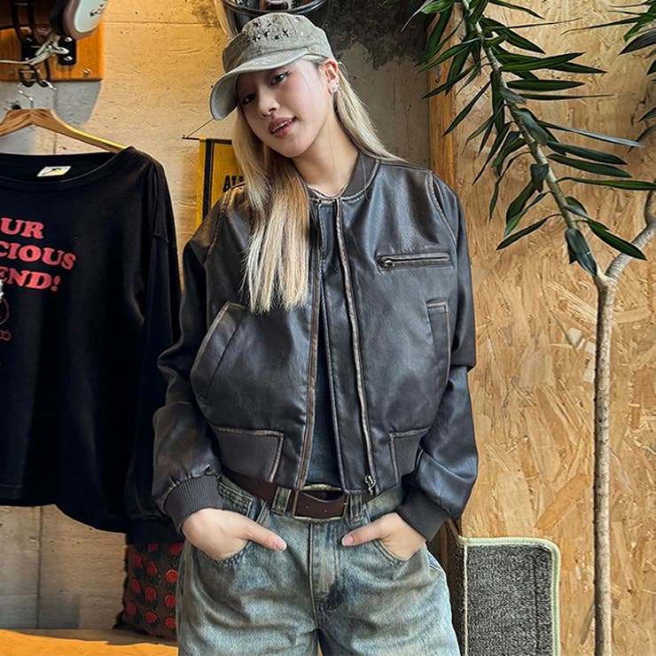 ユニセックス☆手作り色落ち加工ショート丈ライダースジャケットレザージャケット | 17kg | 詳細画像9 