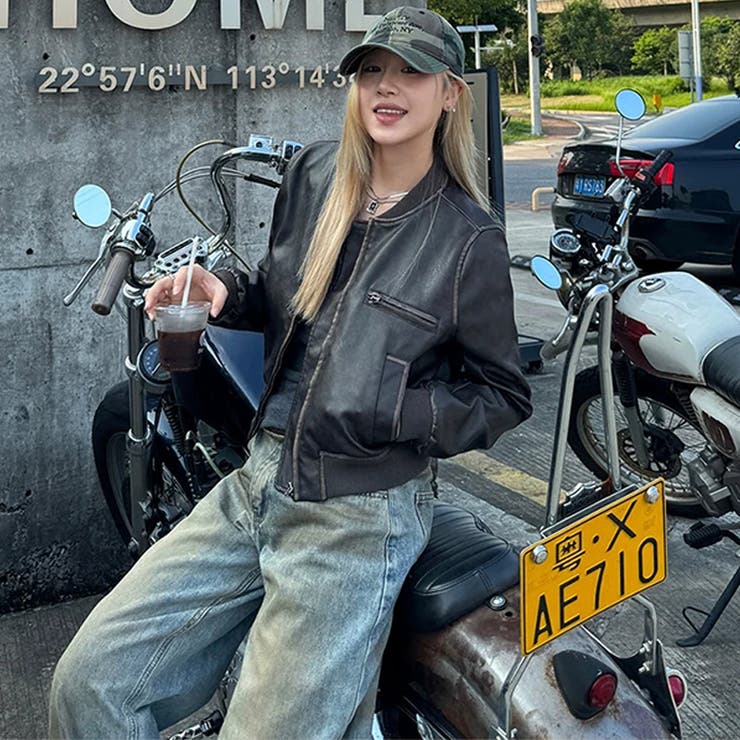 ユニセックス☆手作り色落ち加工ショート丈ライダースジャケットレザージャケット | 17kg | 詳細画像10 