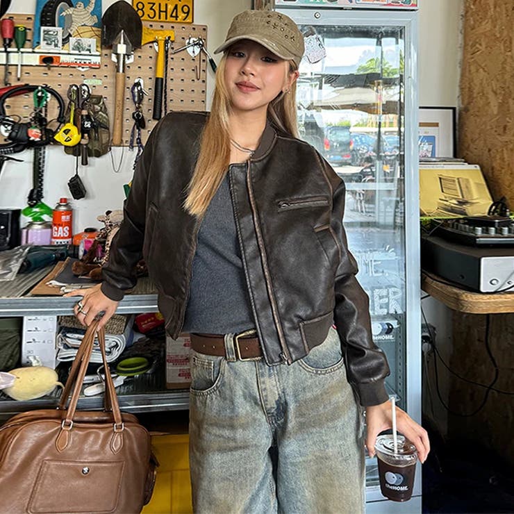 ユニセックス☆手作り色落ち加工ショート丈ライダースジャケットレザージャケット | 17kg | 詳細画像12 