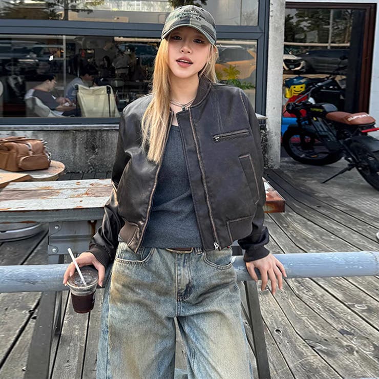 ユニセックス☆手作り色落ち加工ショート丈ライダースジャケットレザージャケット | 17kg | 詳細画像13 