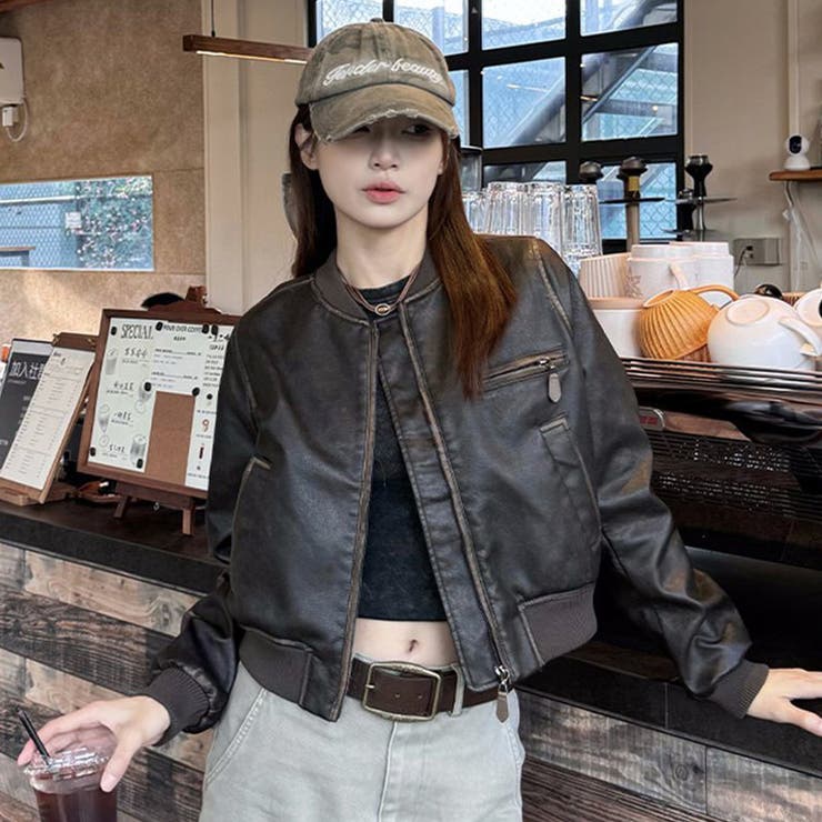 ユニセックス☆手作り色落ち加工ショート丈ライダースジャケットレザージャケット | 17kg | 詳細画像2 