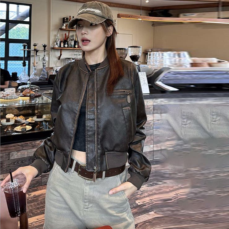 ユニセックス☆手作り色落ち加工ショート丈ライダースジャケットレザージャケット | 17kg | 詳細画像16 