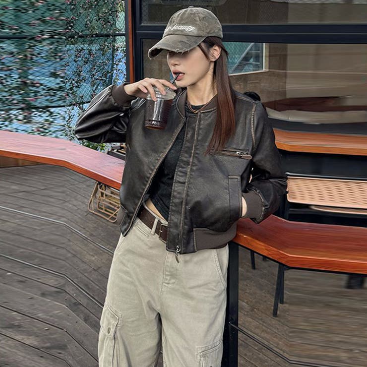 ユニセックス☆手作り色落ち加工ショート丈ライダースジャケットレザージャケット | 17kg | 詳細画像17 