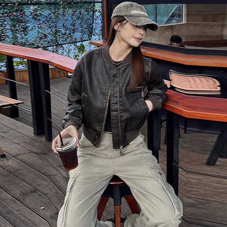 ユニセックス☆手作り色落ち加工ショート丈ライダースジャケットレザージャケット | 17kg | 詳細画像18 