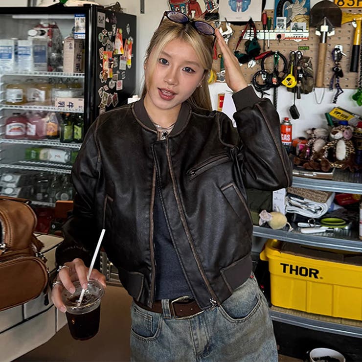 ユニセックス☆手作り色落ち加工ショート丈ライダースジャケットレザージャケット | 17kg | 詳細画像5 