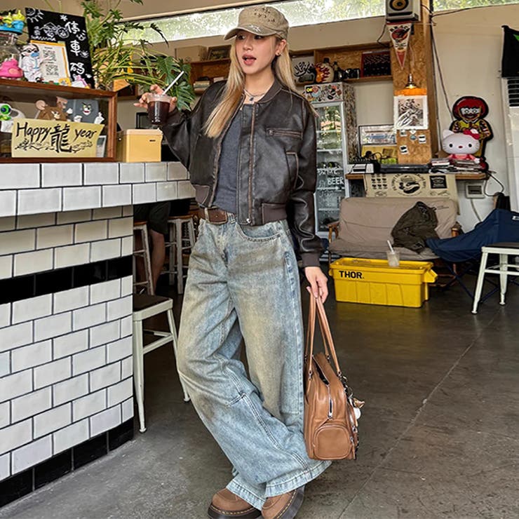 ユニセックス☆手作り色落ち加工ショート丈ライダースジャケットレザージャケット | 17kg | 詳細画像6 