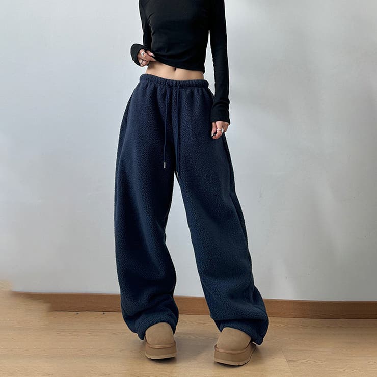 ネイビー | ユニセックス☆フリースパンツ裏起毛厚手 | 17kg