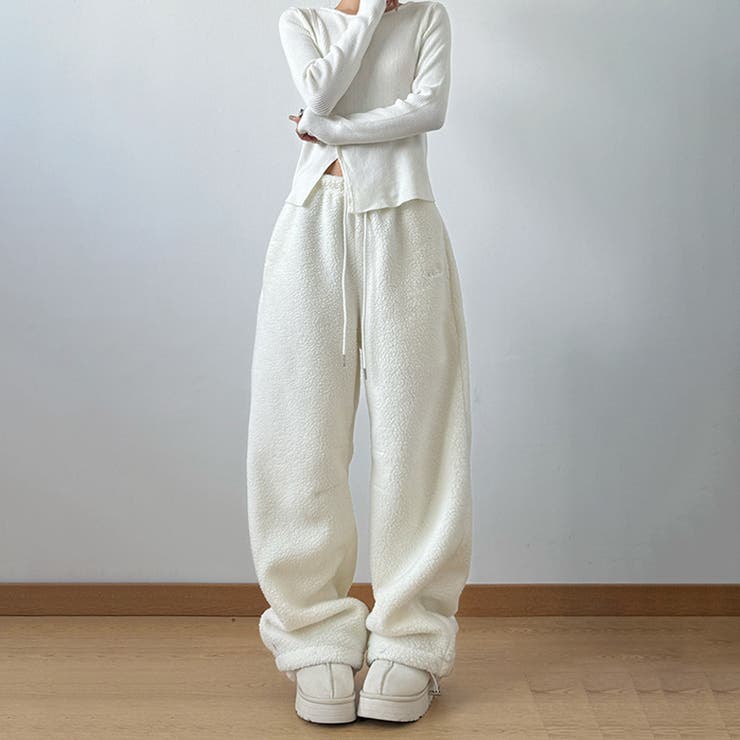 ホワイト | ユニセックス☆フリースパンツ裏起毛厚手 | 17kg